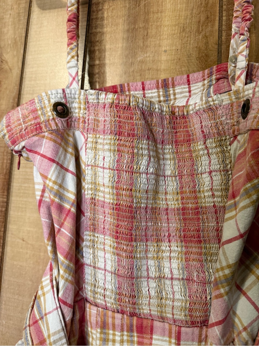 Free People Pink Plaid Spaghetti-Strap Midi Dress Vintage 100% Cotton - Picture 15 of 16